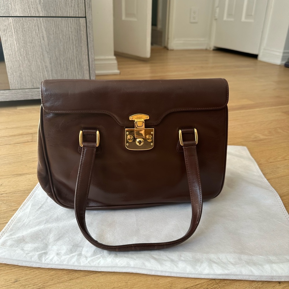 Vintage Lady lock Gucci Leather Bag